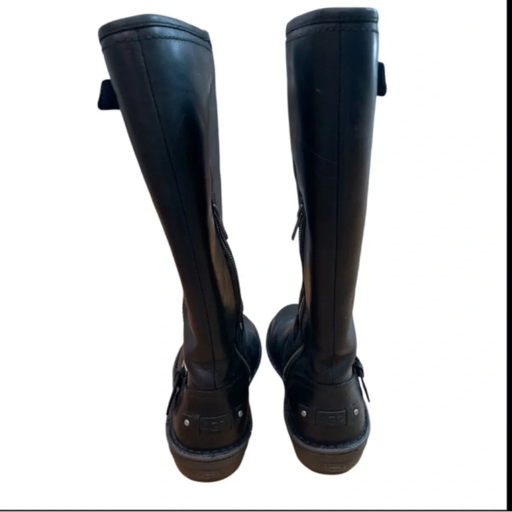 UGG Tupelo Black Leather Riding Boots Moto Buckle Women’s Size 7